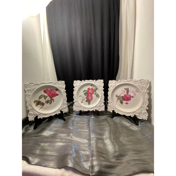 Set of Three Redoute Roses Collection Square Plates by Baum Bros. formalities - Picture 5 of 16